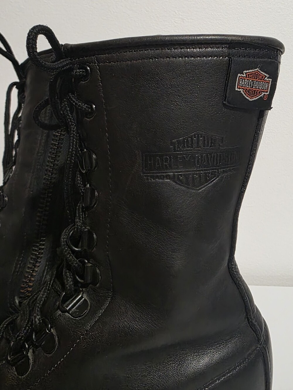 Harley-Davidson Womans Sz 10 Vtg 90s Y2K Distressed Leather Combat Riding Boots - Picture 2 of 11